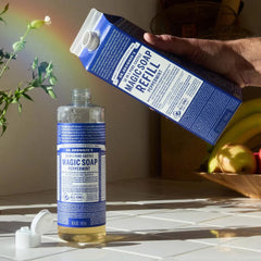 Dr. Bronner's Pure Castile Liquid Soap Bodywash Refill Carton - Peppermint - 32 fl oz: Vegan Dye-Free Formula